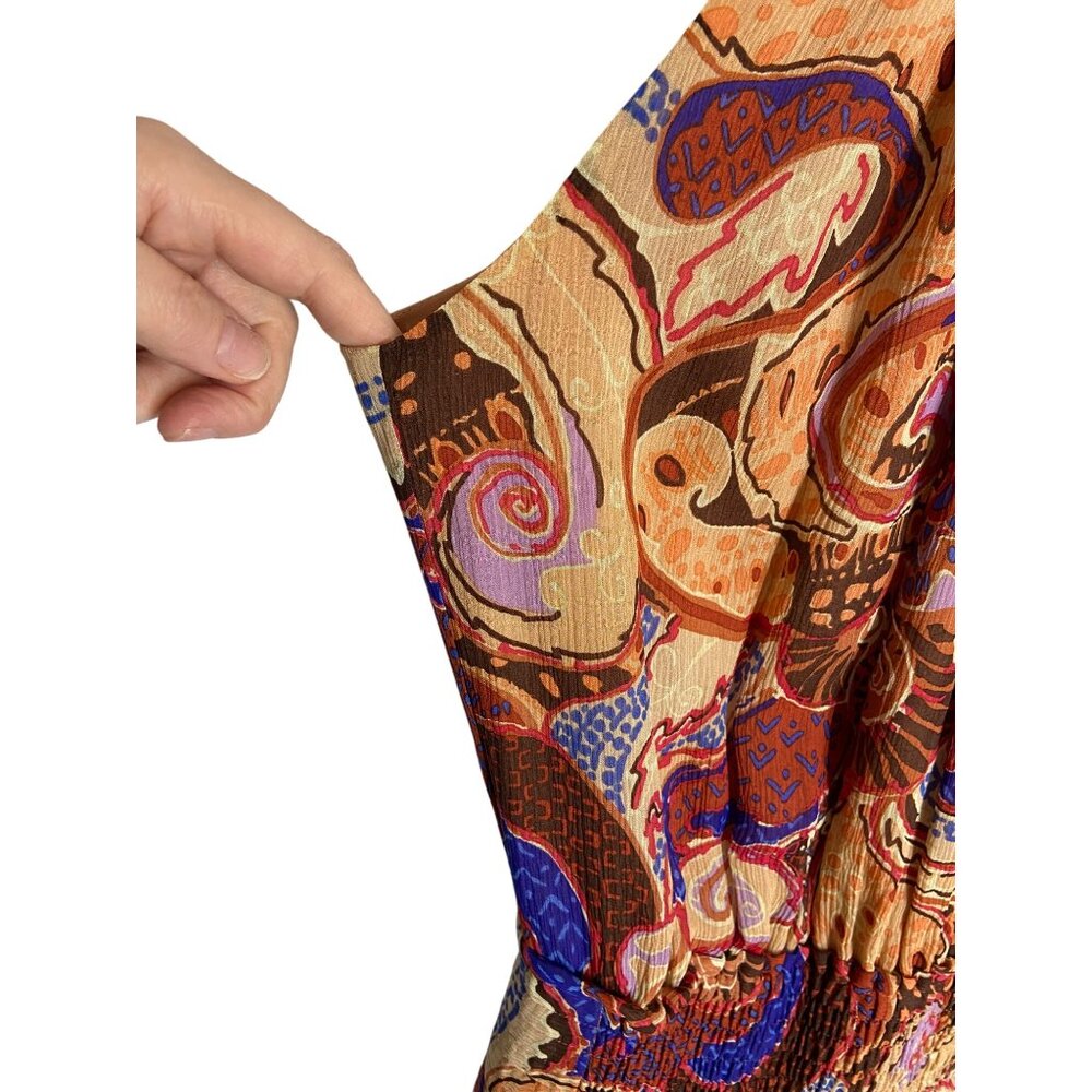 A.L.C. Cory 100% Silk Terracotta Paisley Print Blouson Mini Dress 8 - Picture 8 of 9